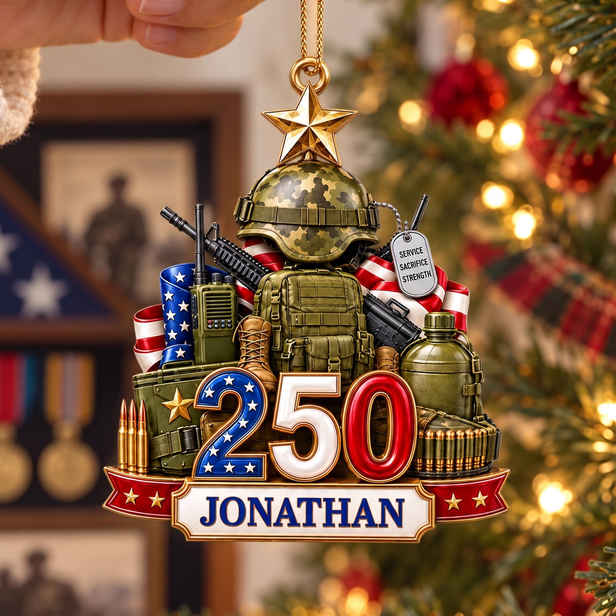 Personalized Custom Acrylic Ornament, Service Sacrifice Strength, Gift For Veterans