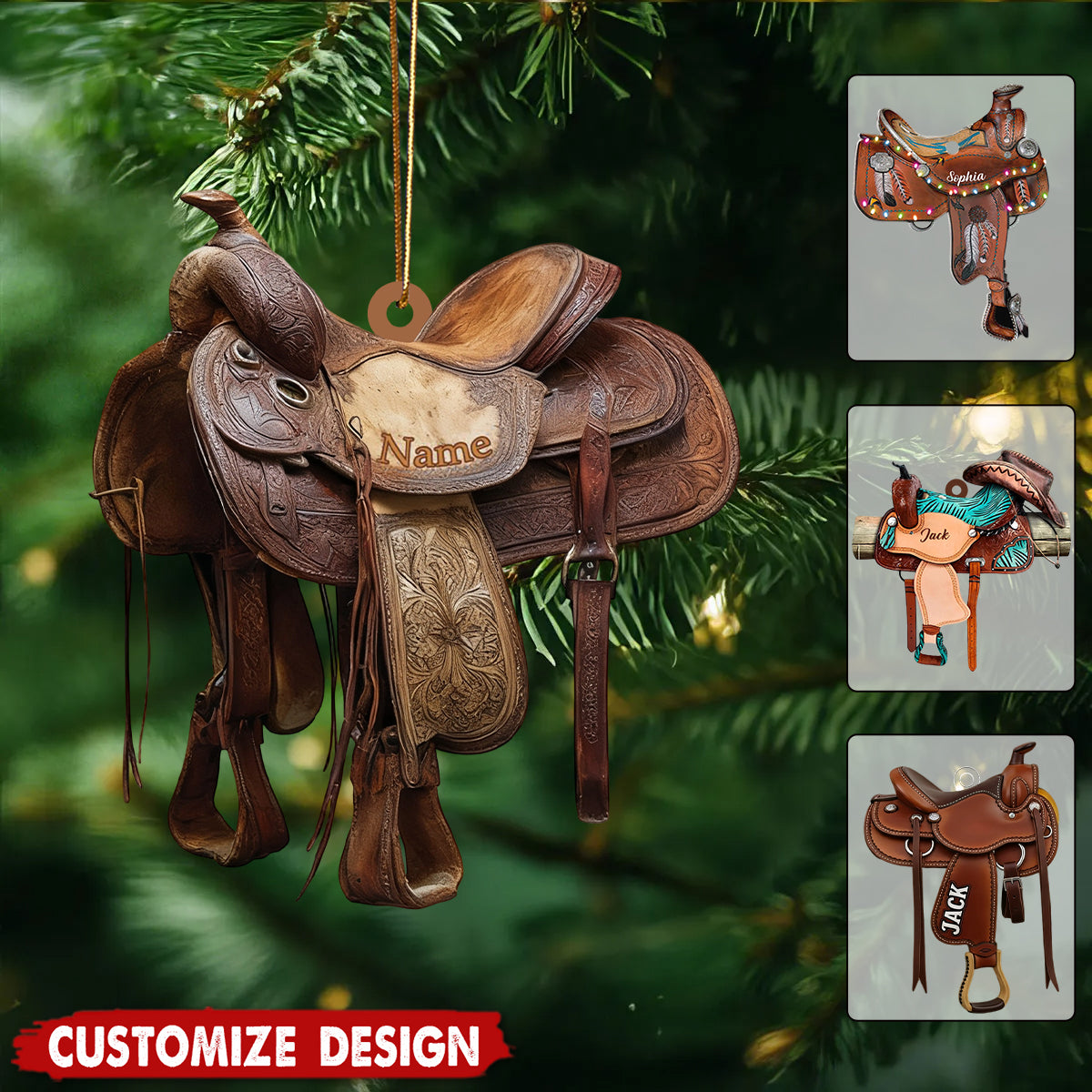 Personalized Western Saddle Ornament - Gifts for Cowboy Cowgirl - Cowboy Rodeo Keepsake