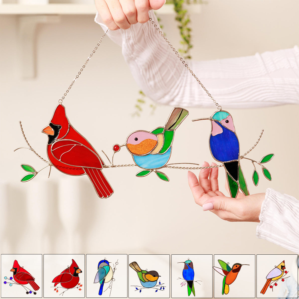 Stained Glass Humming Birds Suncatcher - Gift For Bird Lovers