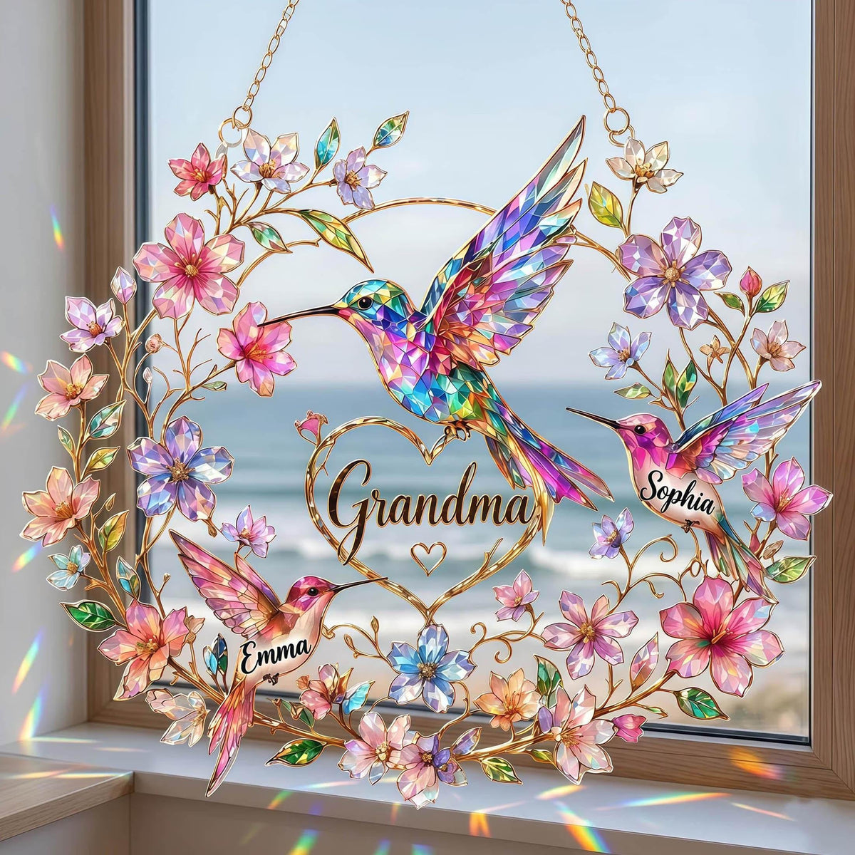 Personalized Hummingbird Suncatcher - Gift For Mom Grandma