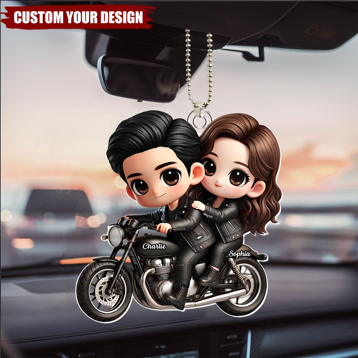 Personalized Cute Cartoon Couple Motorcycle Car Ornament, Anniversary & Gift for him, Gift for her