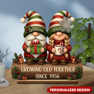 Couple Growing Old Together Plaque, Personalized Christmas Standing Wooden Plaque, Xmas Decor For Couples And Grandparents