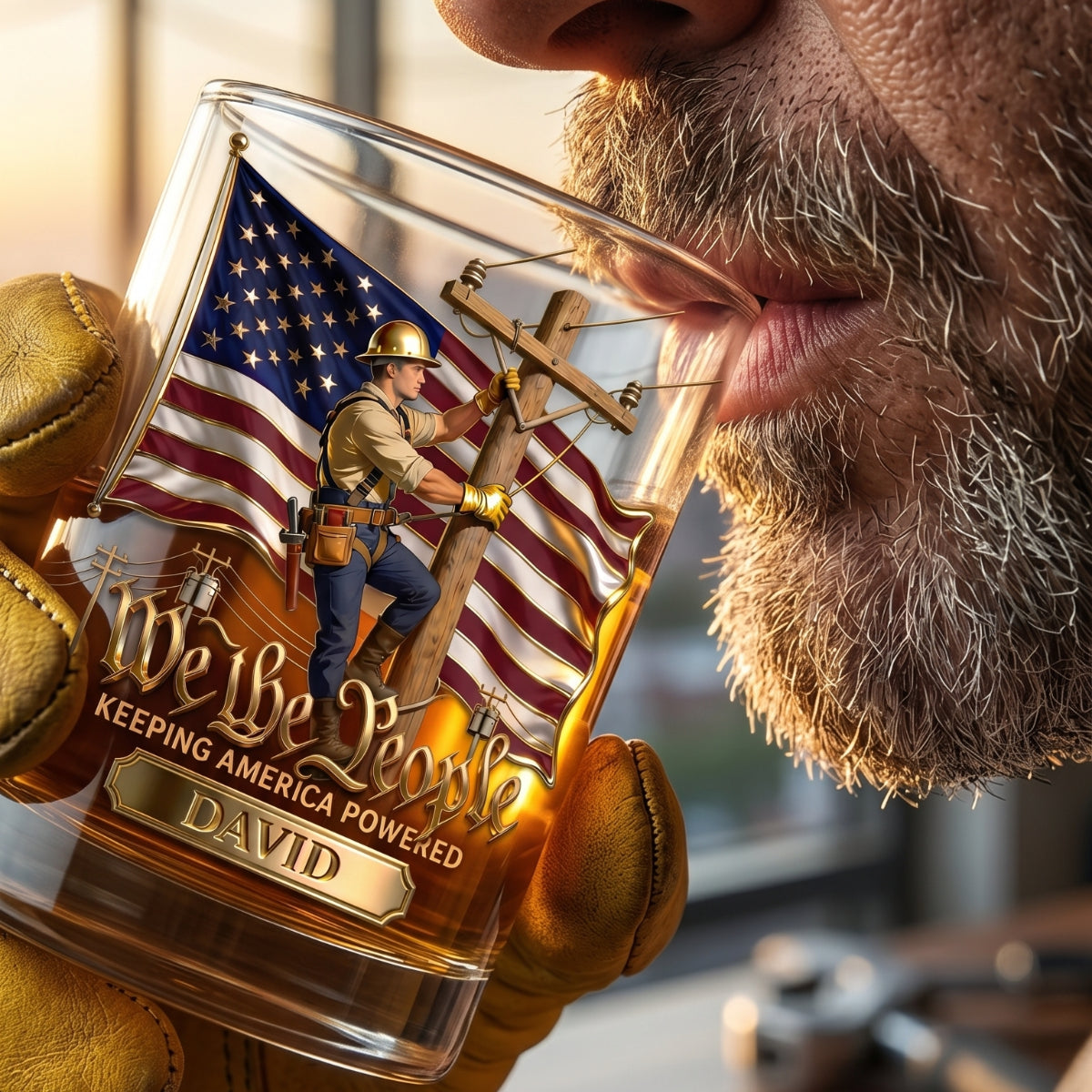 Keeping America Powered Whiskey Glass - Personalized Gifts For Lineman