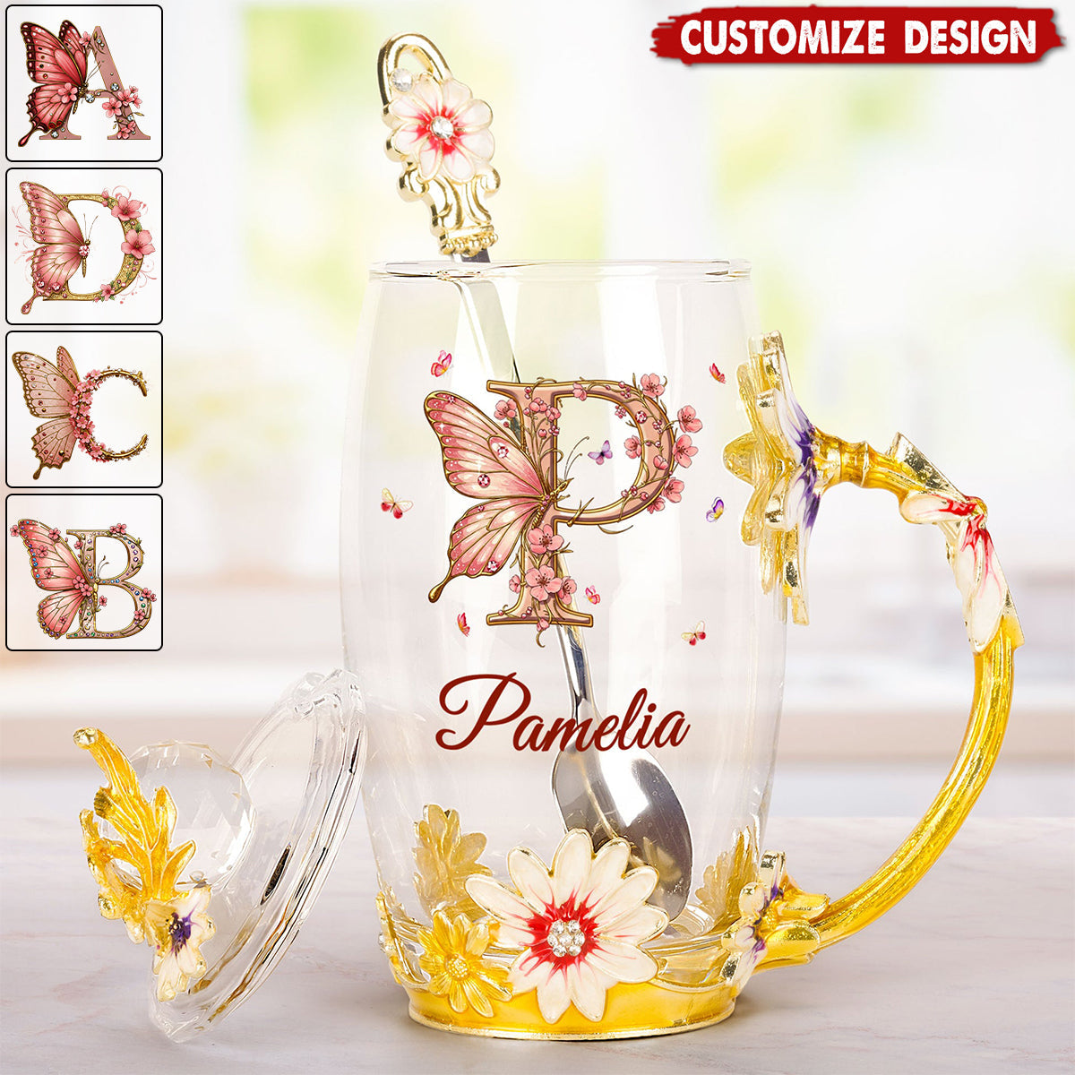 Monogram Cup Tea Cup - Personalized Enamel Flower Tea Cup