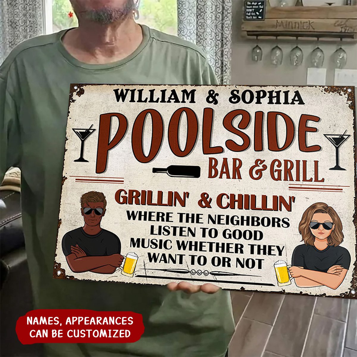 Bar & Grill Where The Neighbor - Swimming Pool Decor - Personalized Custom Classic Metal Signs