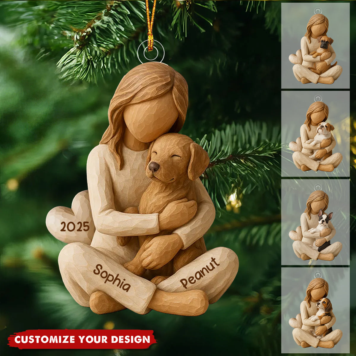 Girl & Her Dog - Personalized Christmas Ornament - Gift For Dog Lover