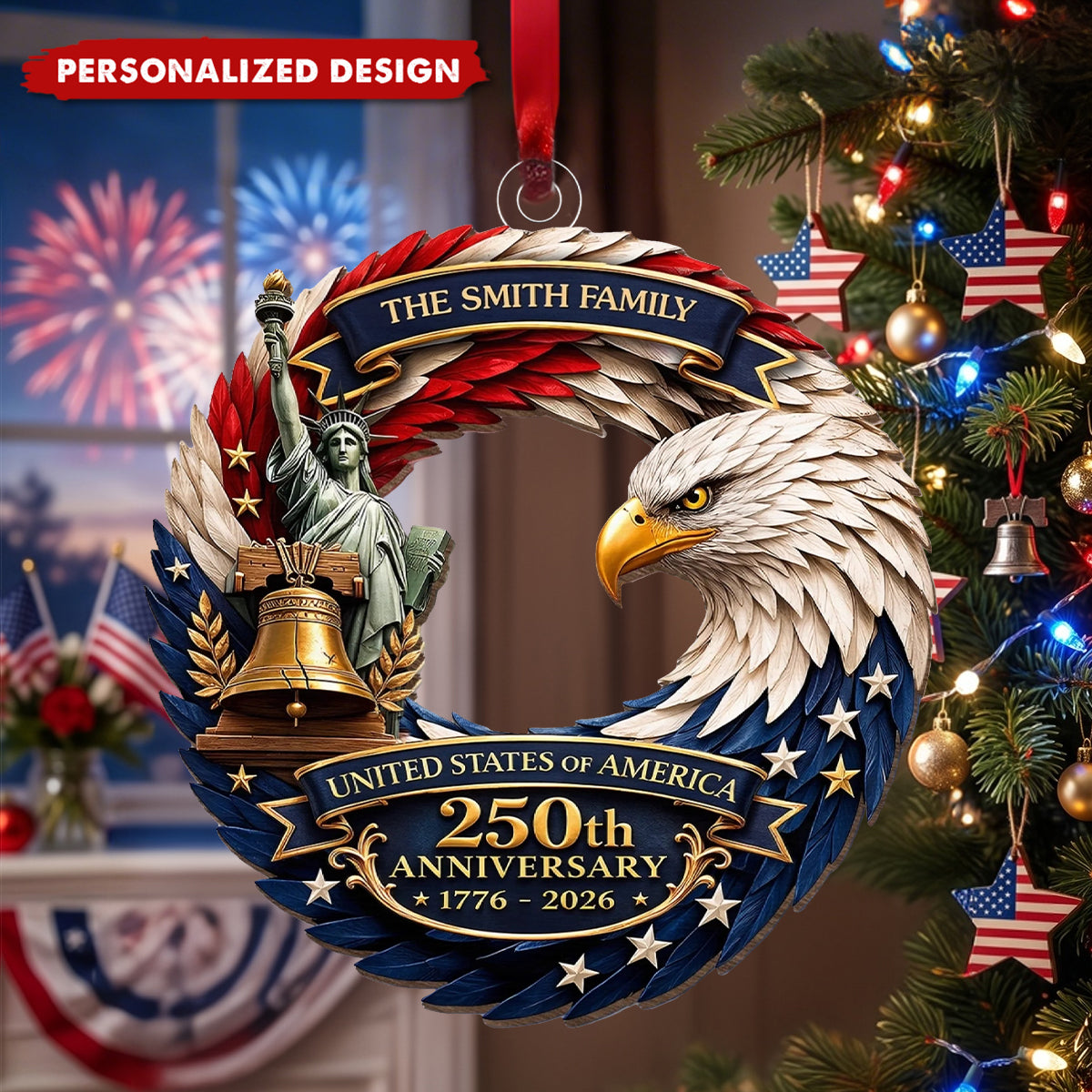 Personalized America 250th Anniversary Wood Ornament - Gifts For Your Family