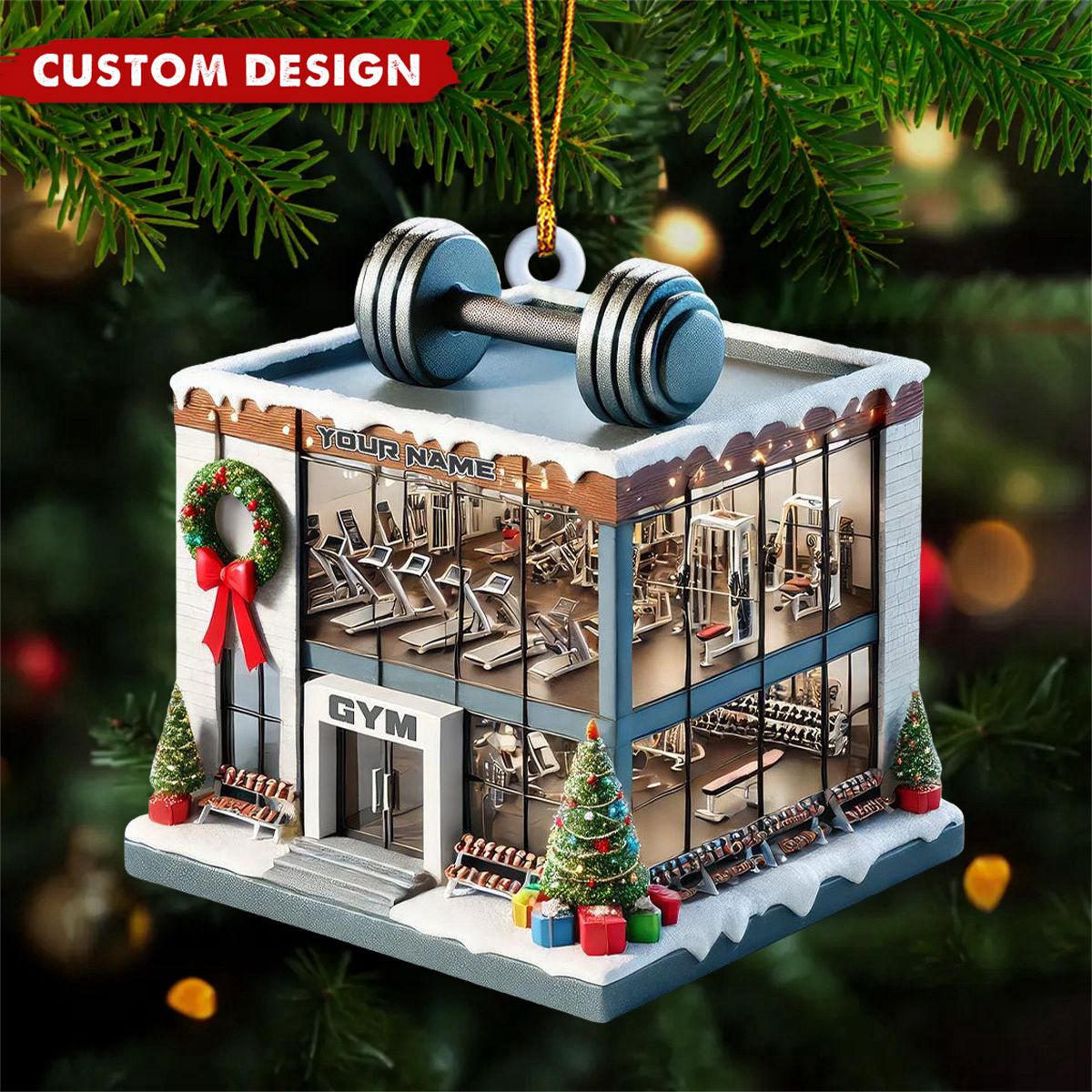 Personalized Gym Christmas Ornament with Dumbbell - Gift For Fitness Lovers - 2024 New Release