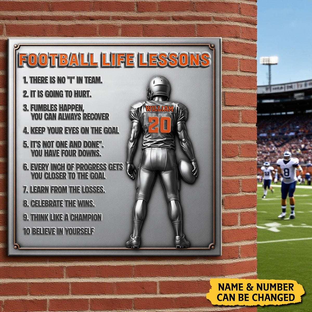 Football Life Lessons Personalized Metal Sign – Gifts For Football Player