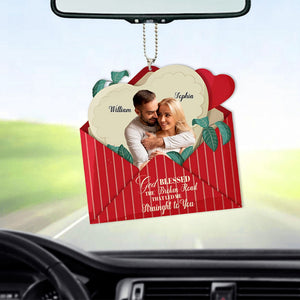 Love in an envelope car ornament -  Gift for couple - God bless this broken road that brought me straight to you