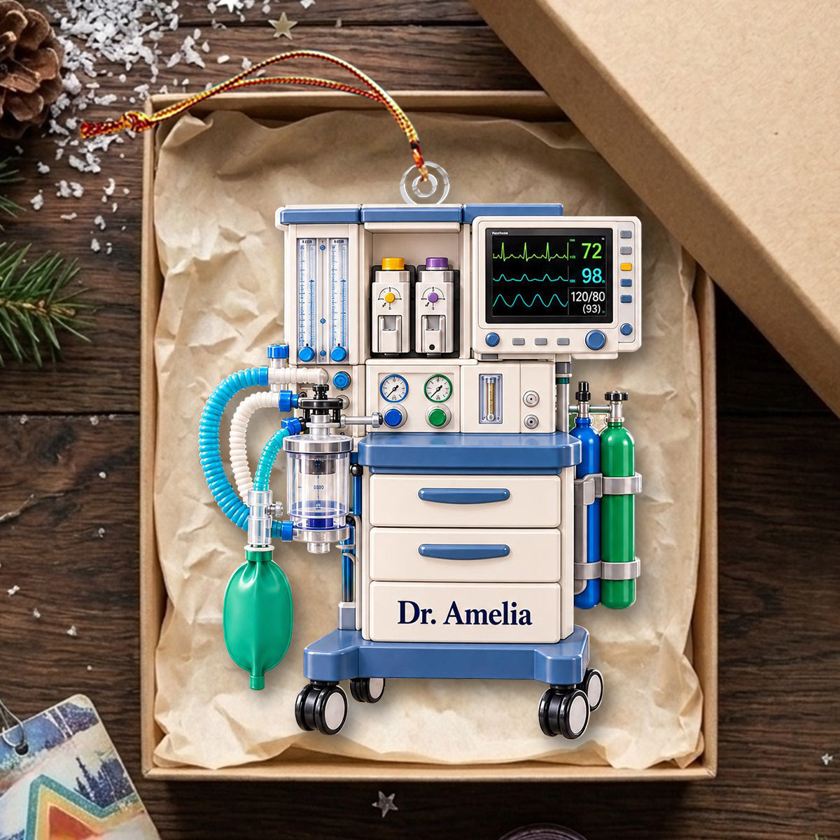 Personalized Anesthesiologist Ornament,  Custom Name CRNA Gift Anesthesia Machine Decor for Respiratory Therapist Doctor ICU Nurse