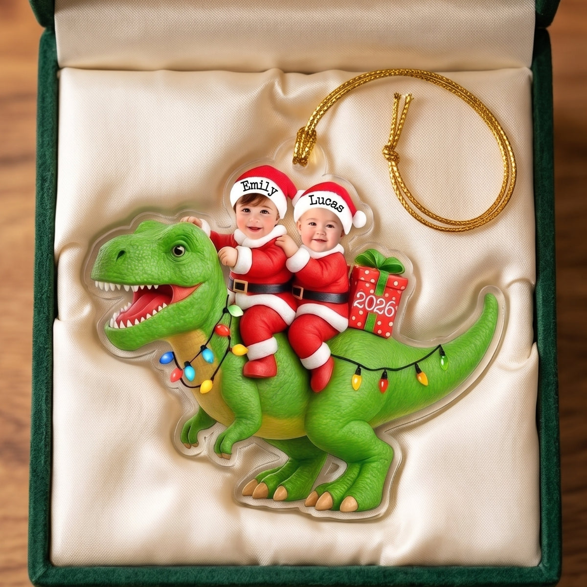 Personalized Dinosaur Christmas Ornament 2026, Custom Kids Photo Ornament