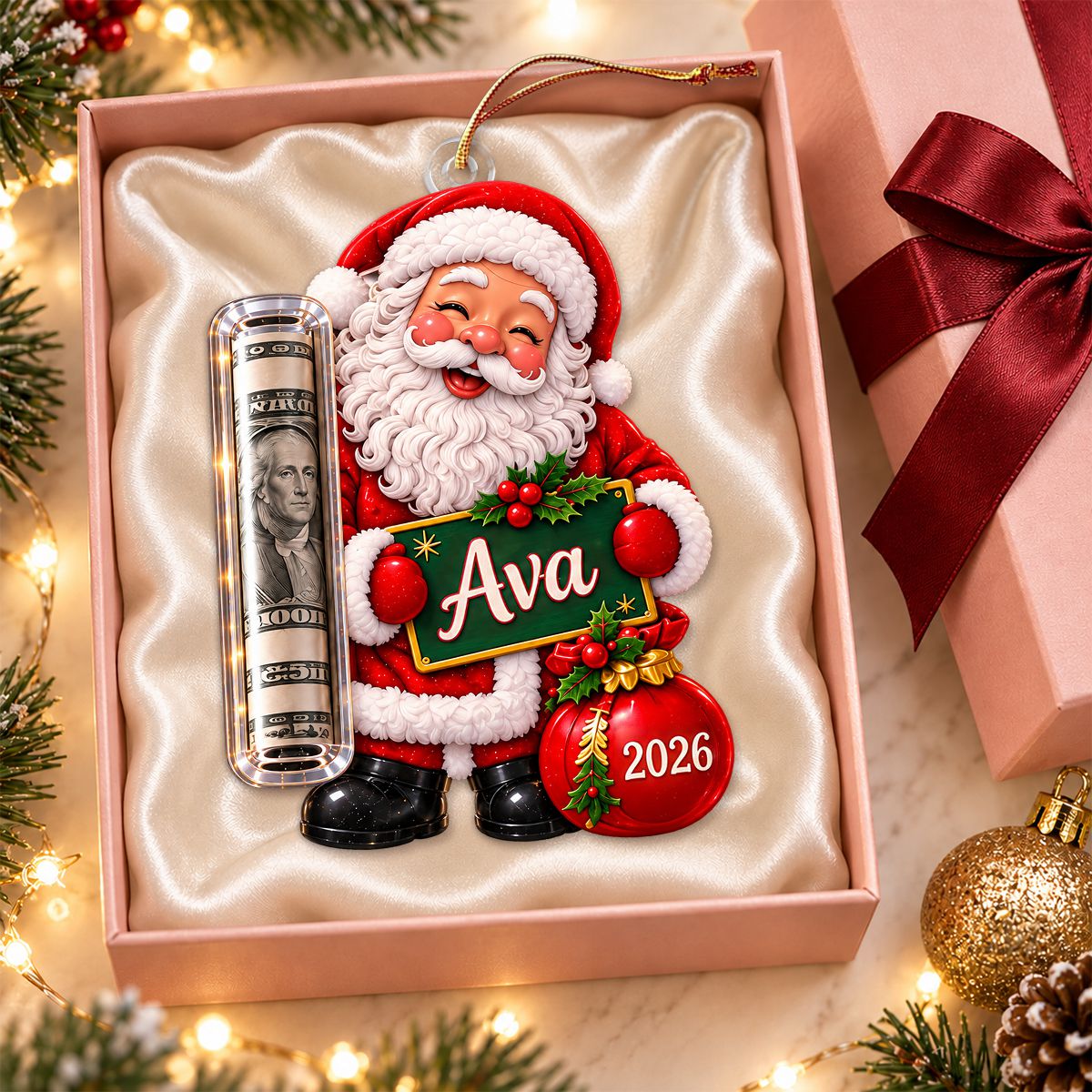 Personalized Christmas Cash Acrylic Ornament, Christmas Tree Keepsake