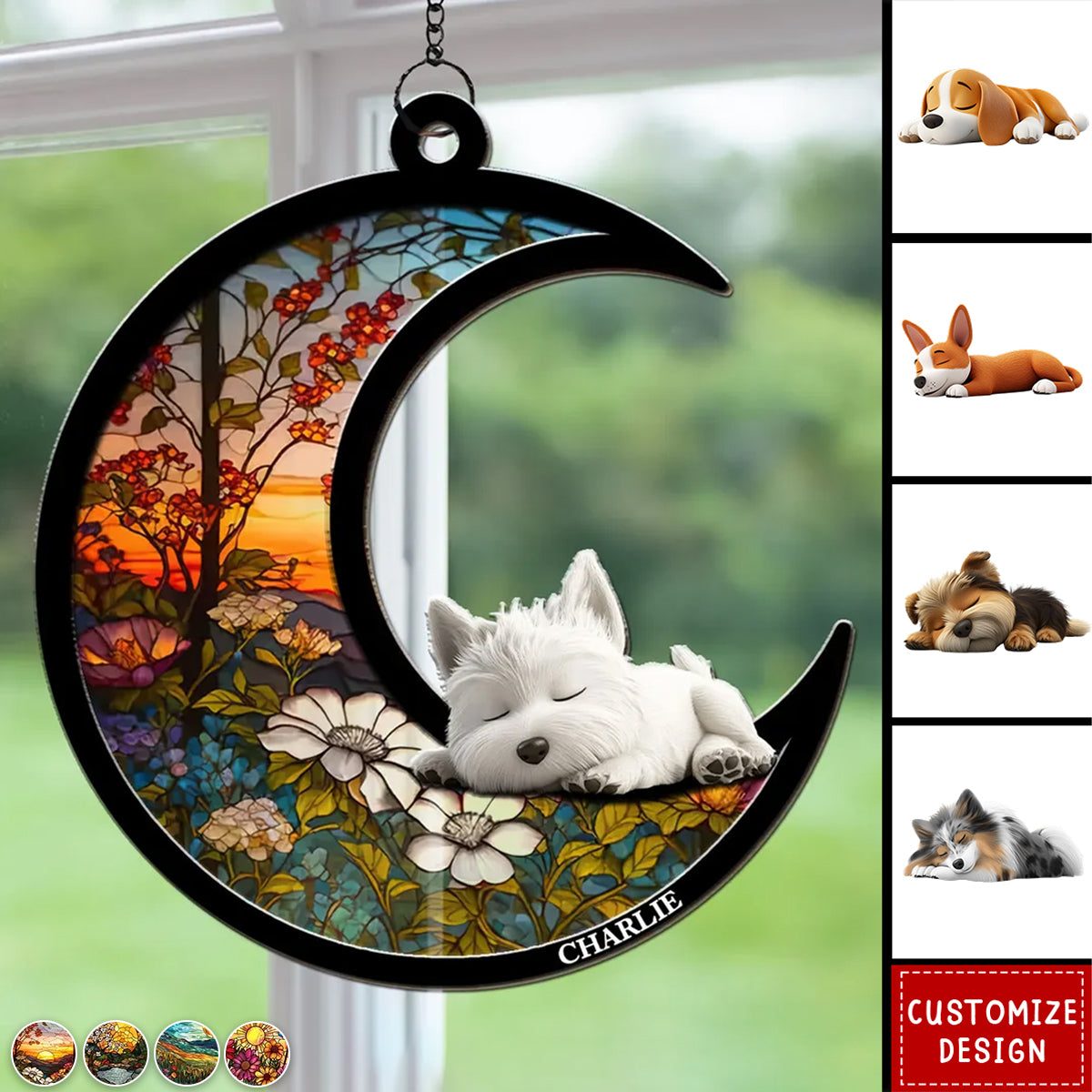 Dreaming Of Treats And Belly Rubs - Personalized Suncatcher - Gift For Dog Lovers