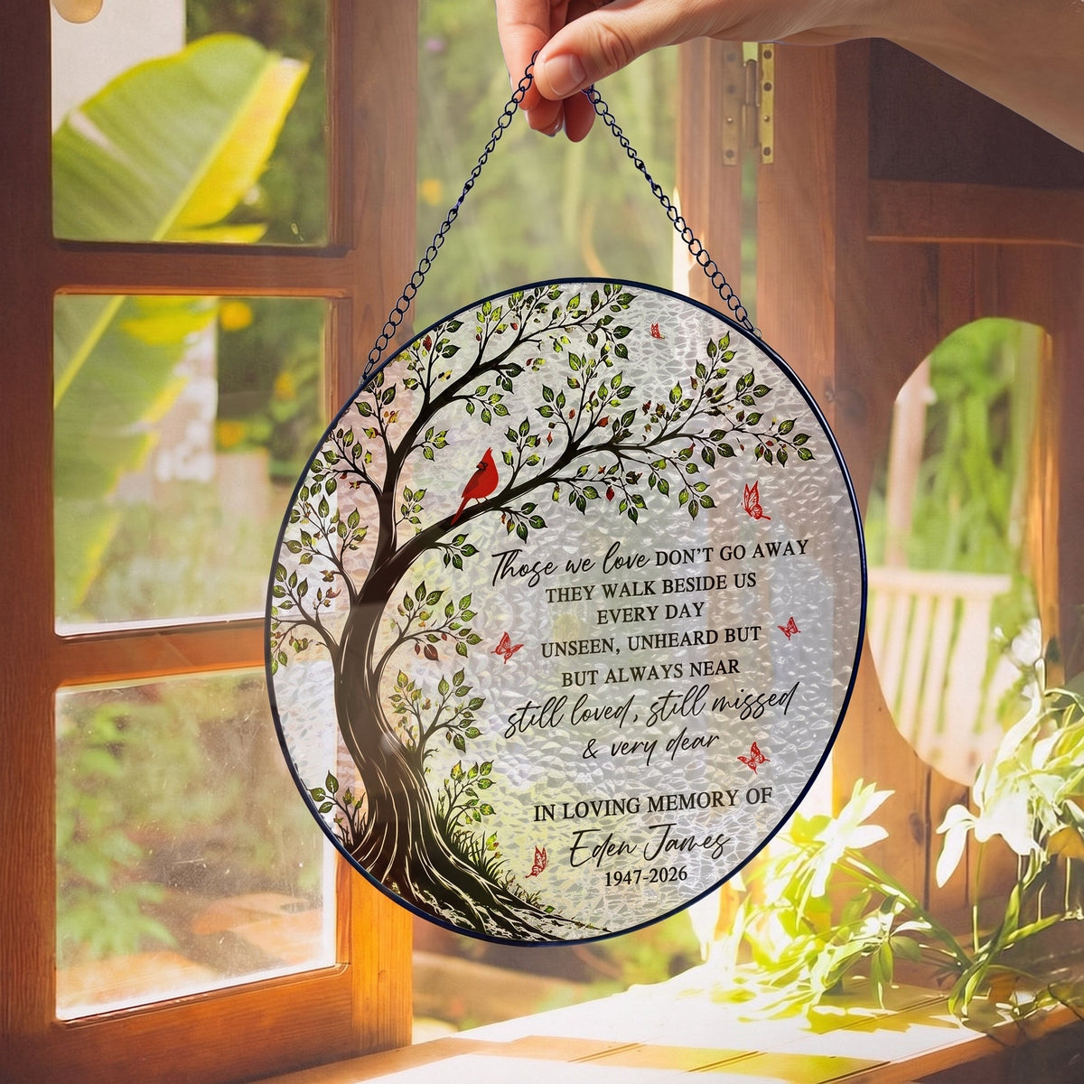 Personalized Memorial Stained Glass Suncatcher, Cardinal Glass Decor