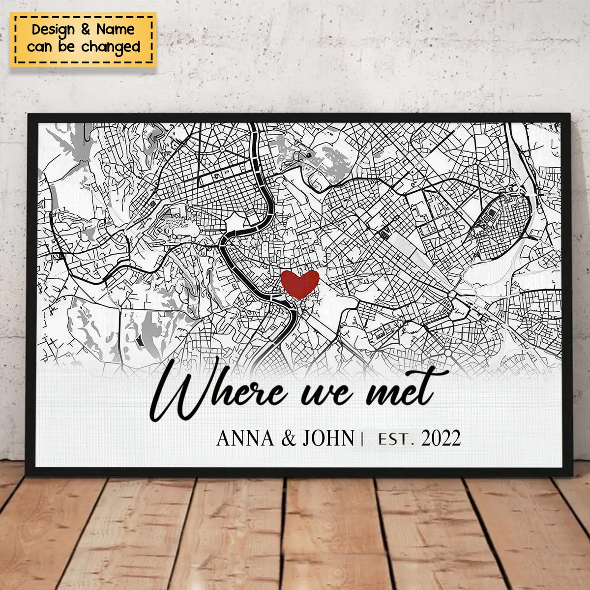 Where We Said I Do - Personalized Map Horizontal Poster- Gift For Couple