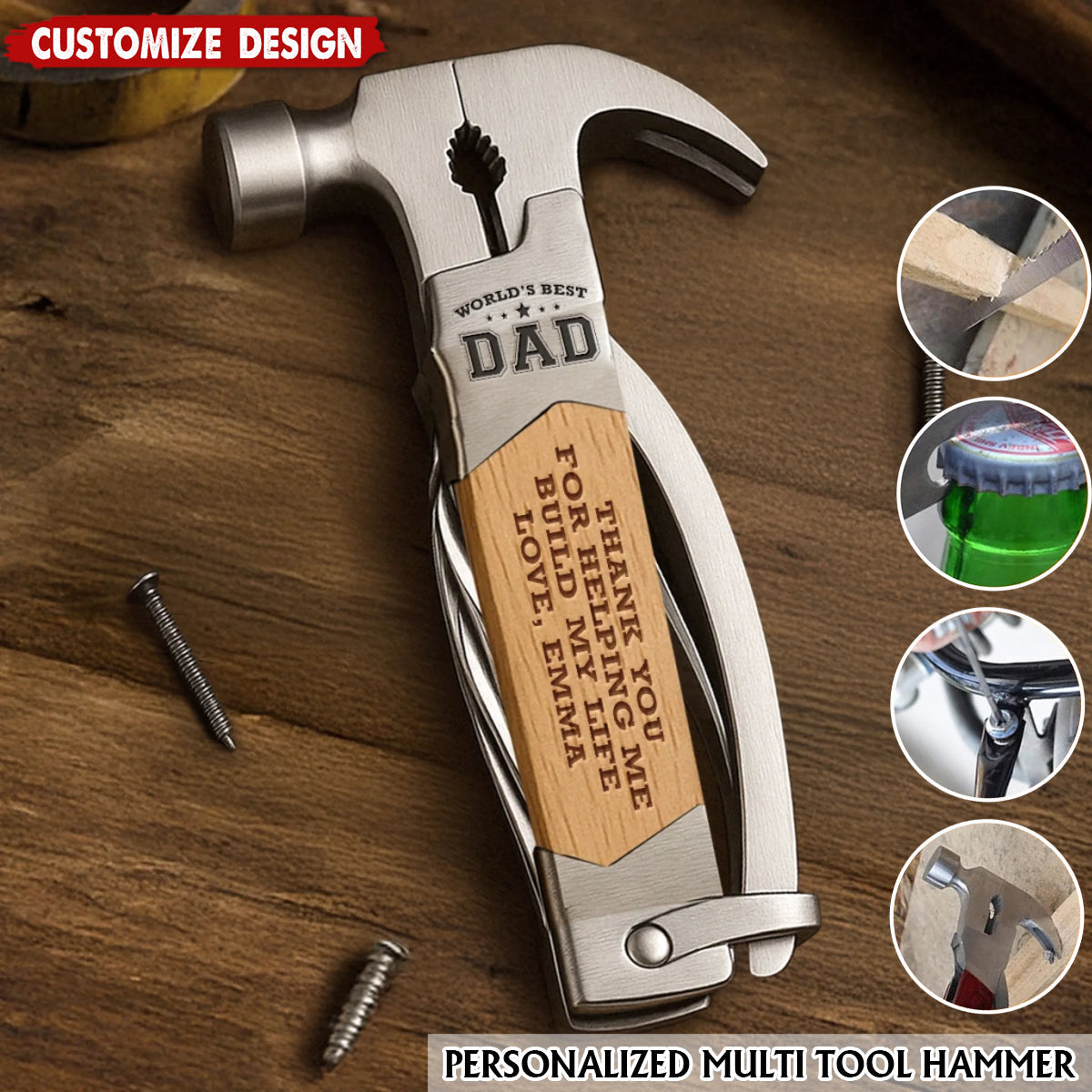 Built With Love, Dad - Family Personalized Multi Tool Hammer - Father's Day, Gift For Dad, Grandpa