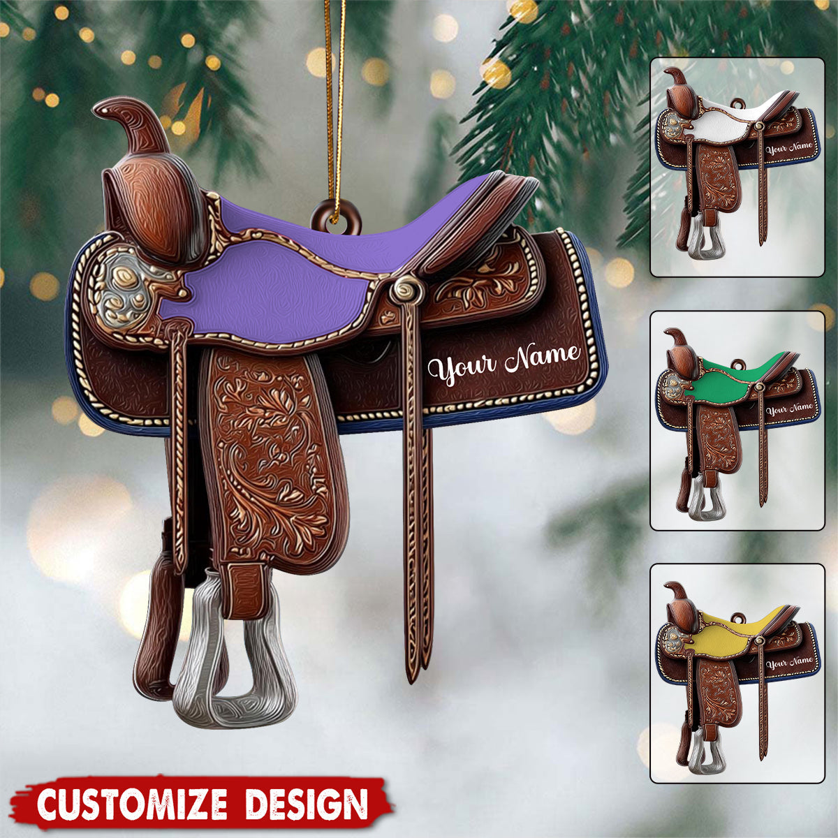 Personalized Western Horse Saddle Ornament -  Gift for Riders Cowboy Cowgirl