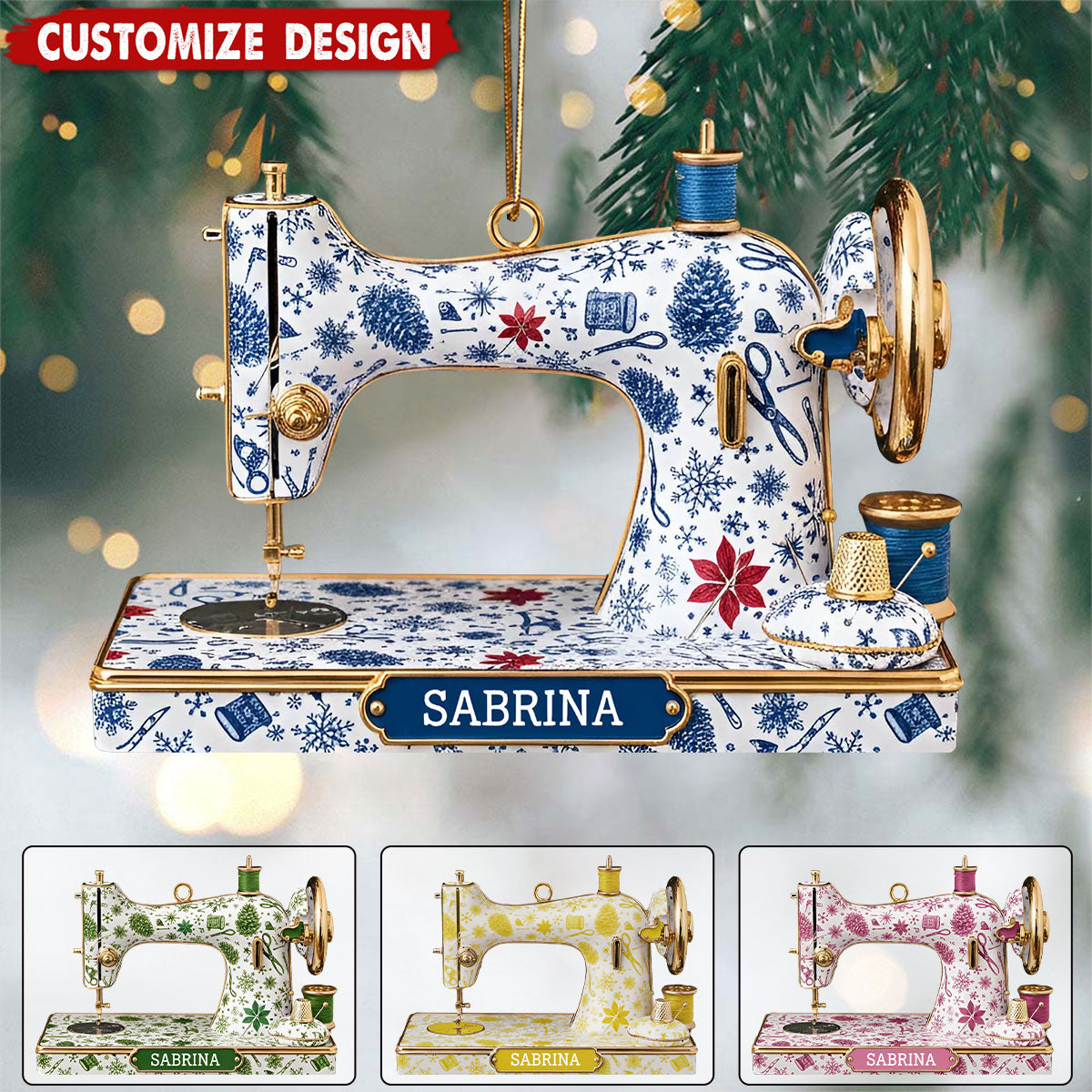 Personalized Sewing Machine Christmas Ornament – Gift for Seamstress, Quilter, Crafter