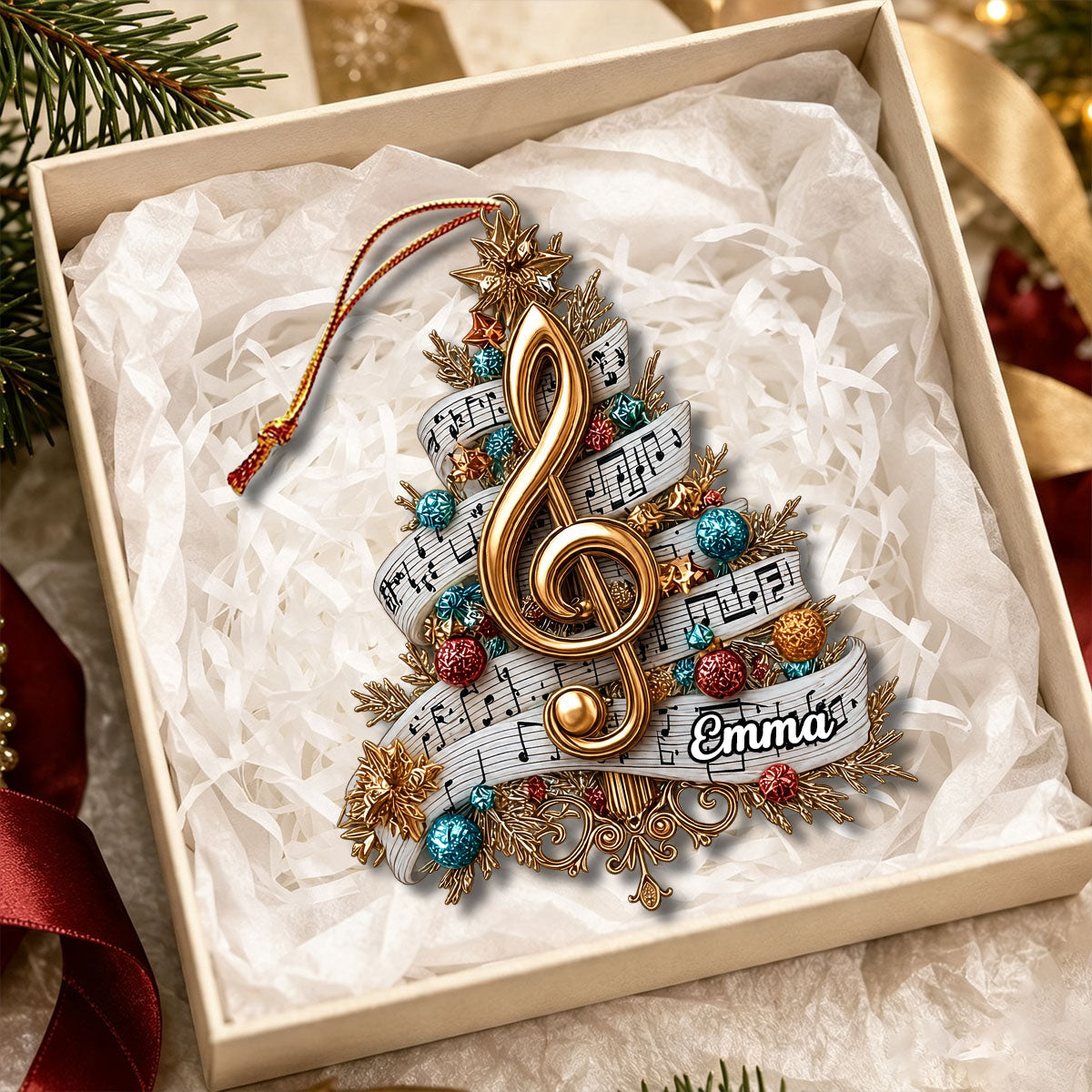 Personalized Treble Clef Acrylic Ornament, Custom Music Lover Gift For Holiday Tree