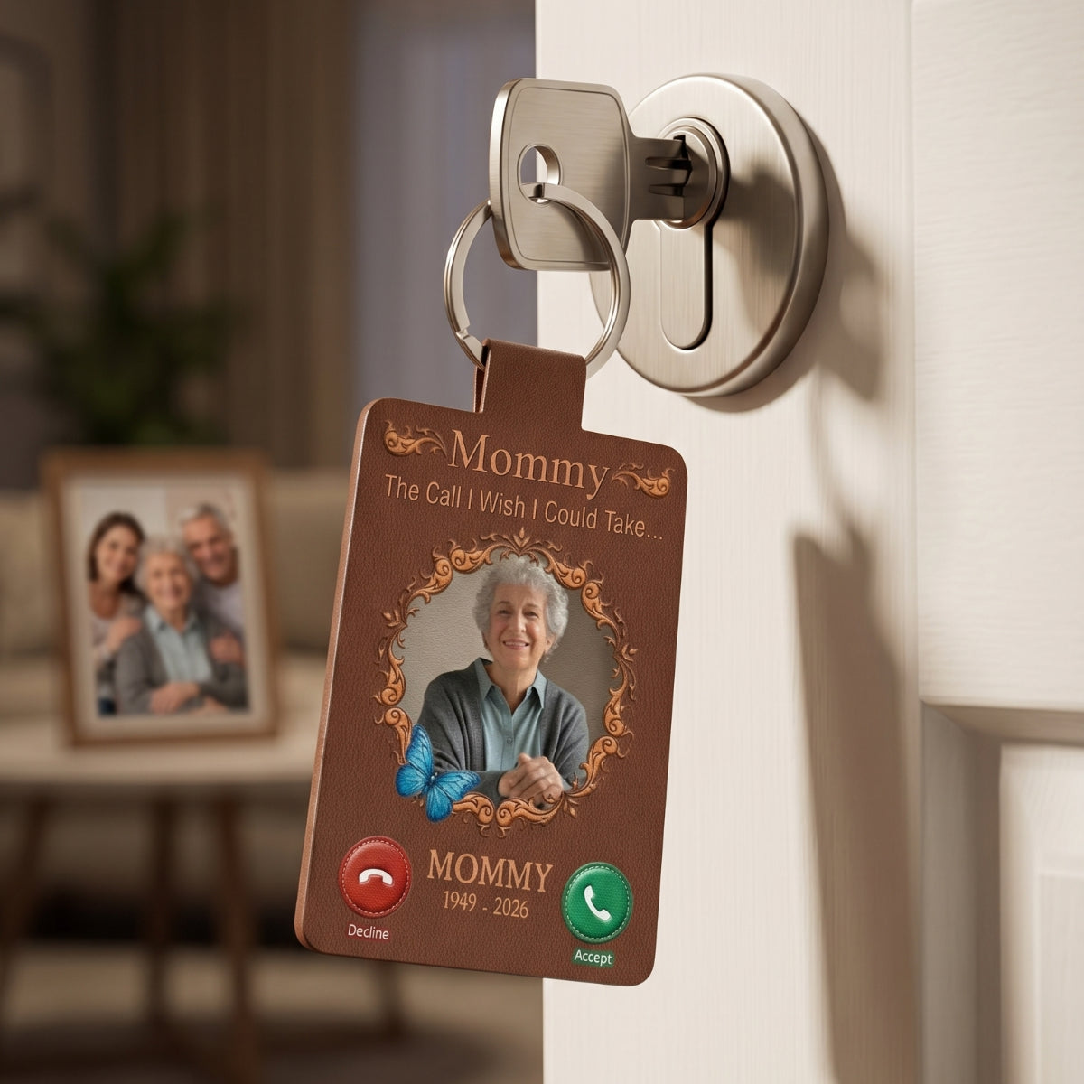 Personalized Photo Memorial Keychain, The Call I Wish I Could Take Leather Keyring, Fathers Day Gift, Loss Of Dad Gift, Family Sympathy Gift
