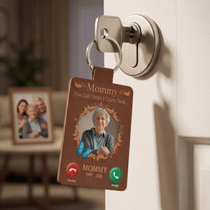 Personalized Photo Memorial Keychain, The Call I Wish I Could Take Leather Keyring, Fathers Day Gift, Loss Of Dad Gift, Family Sympathy Gift