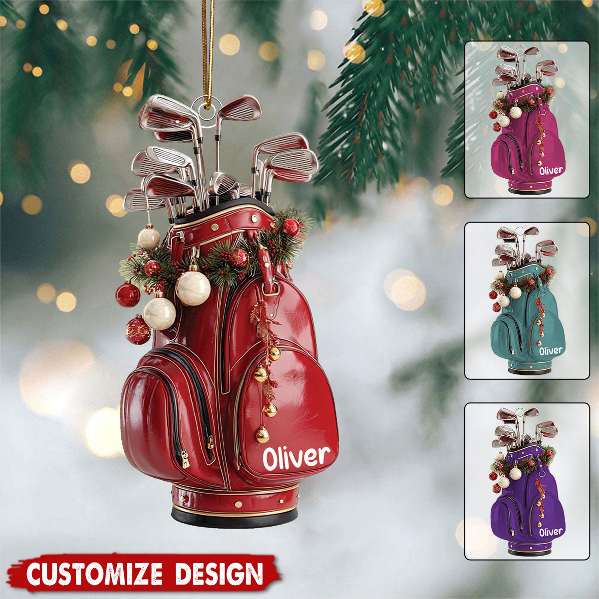 Personalized Golf Bag Christmas Ornament: Custom Name And Color