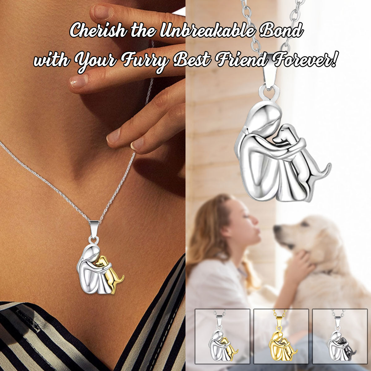 Pendants Puppy Woman Dog Hug Necklace-Gift For Animal Lover