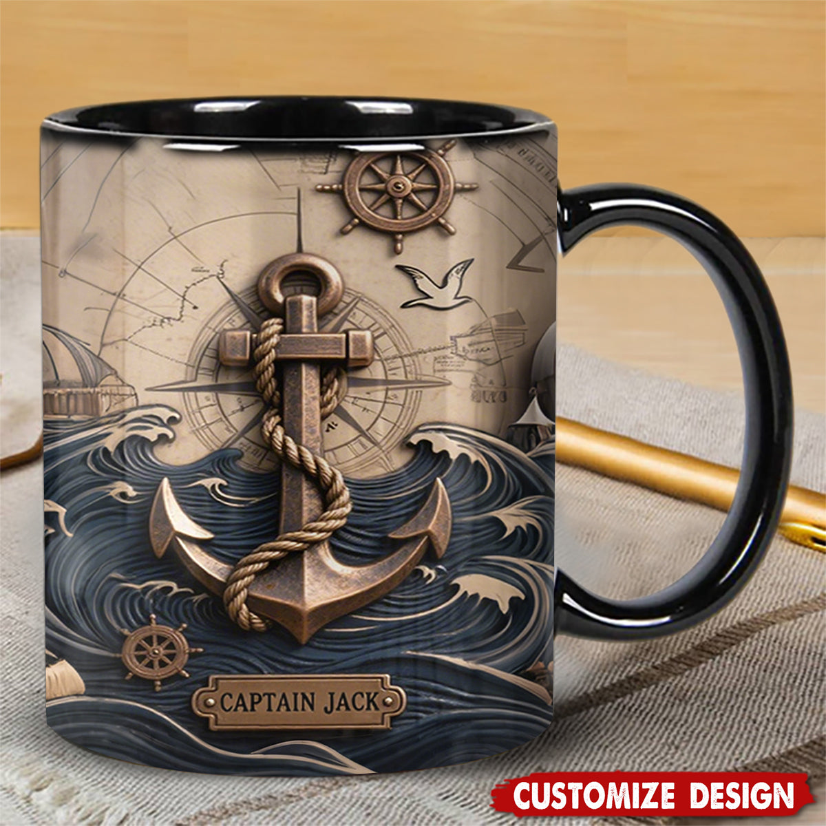 Nautical Anchor Vintage Nautical Map Fragment Personalized Coffee Mug