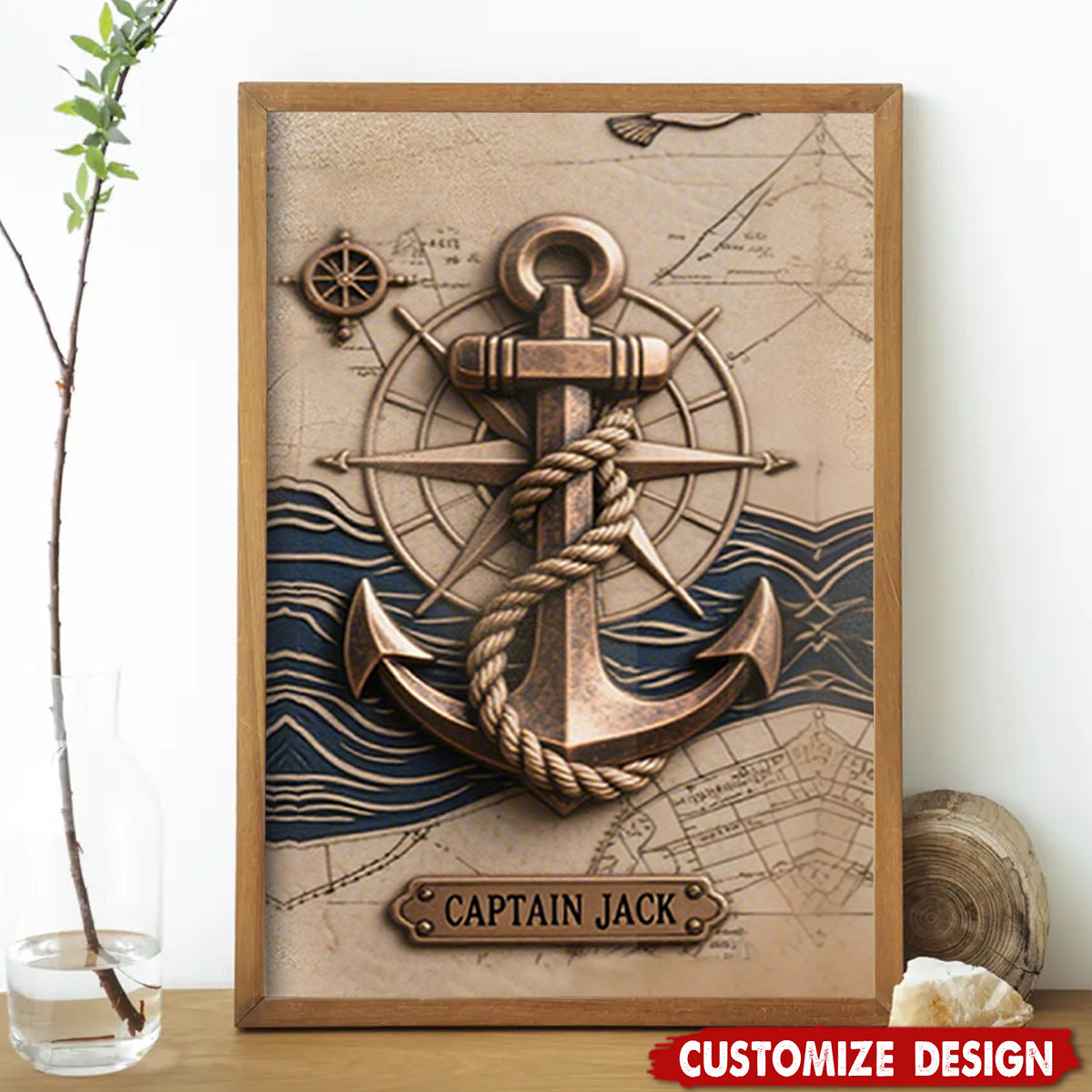Nautical Anchor Vintage Nautical Map Fragment-Personalized  Poster