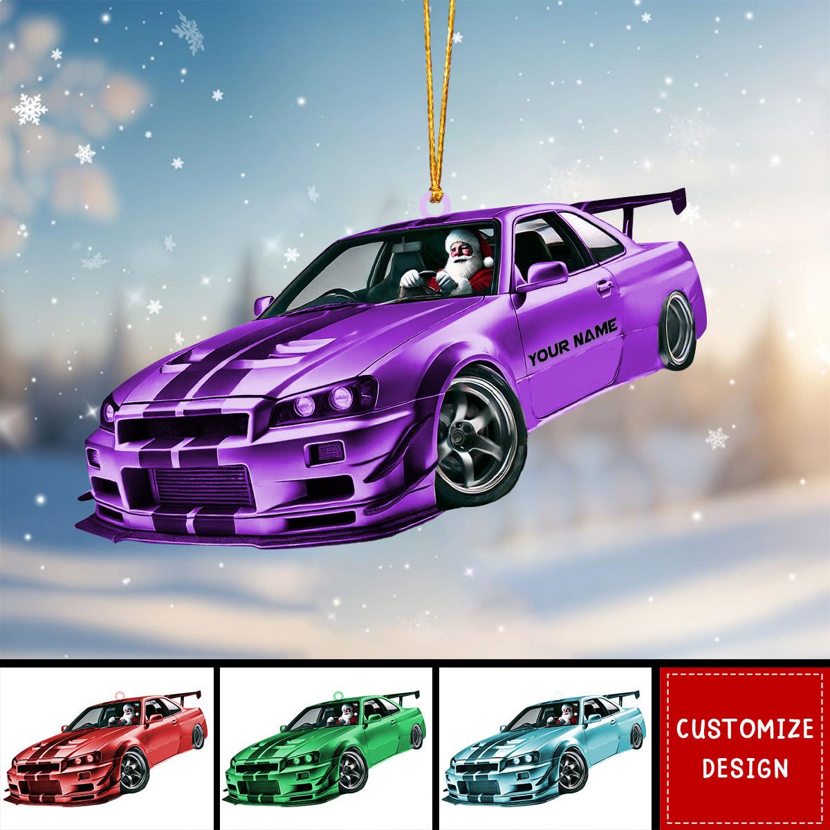Personalized Racing Car Christmas Ornament, Santa Driving Sports Car - 2024 New Release