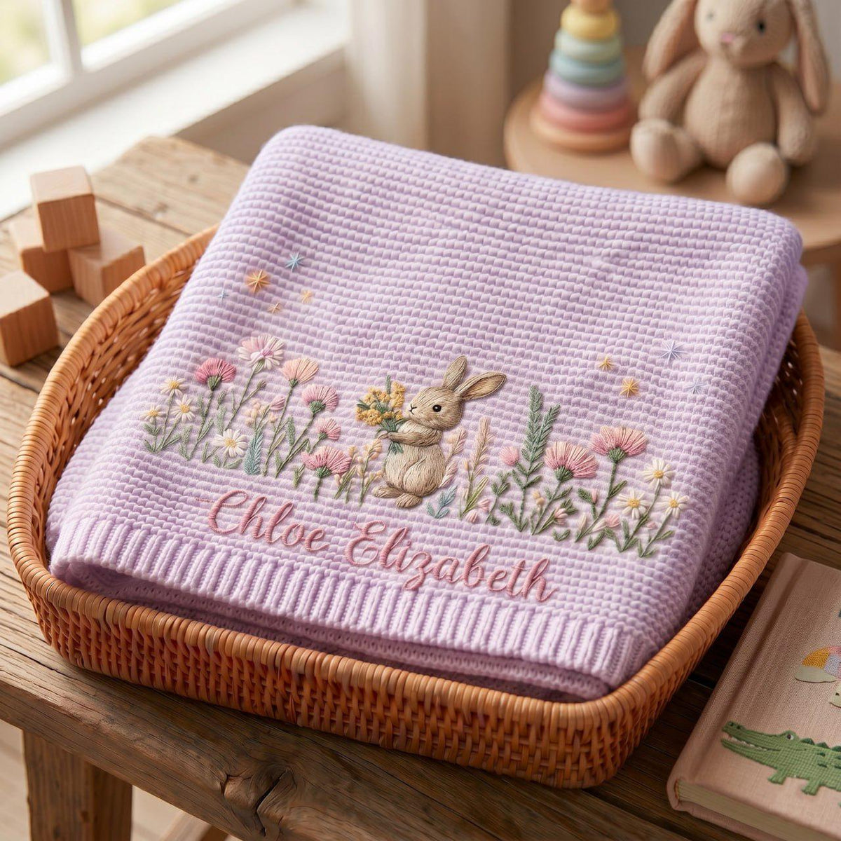 Personalized Bunny Baby Embroidered Blanket,Newborn Gift