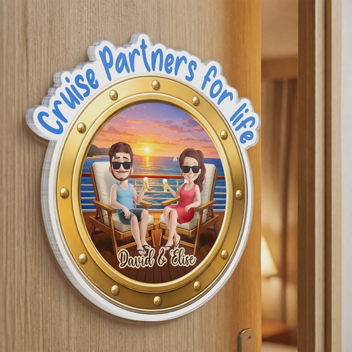 Custom Cruise Ship Door Magnet - Personalized Summer Vacation And Travel Gifts For Husband And Wife, Him And Her - Sailing Into The Ocean Together