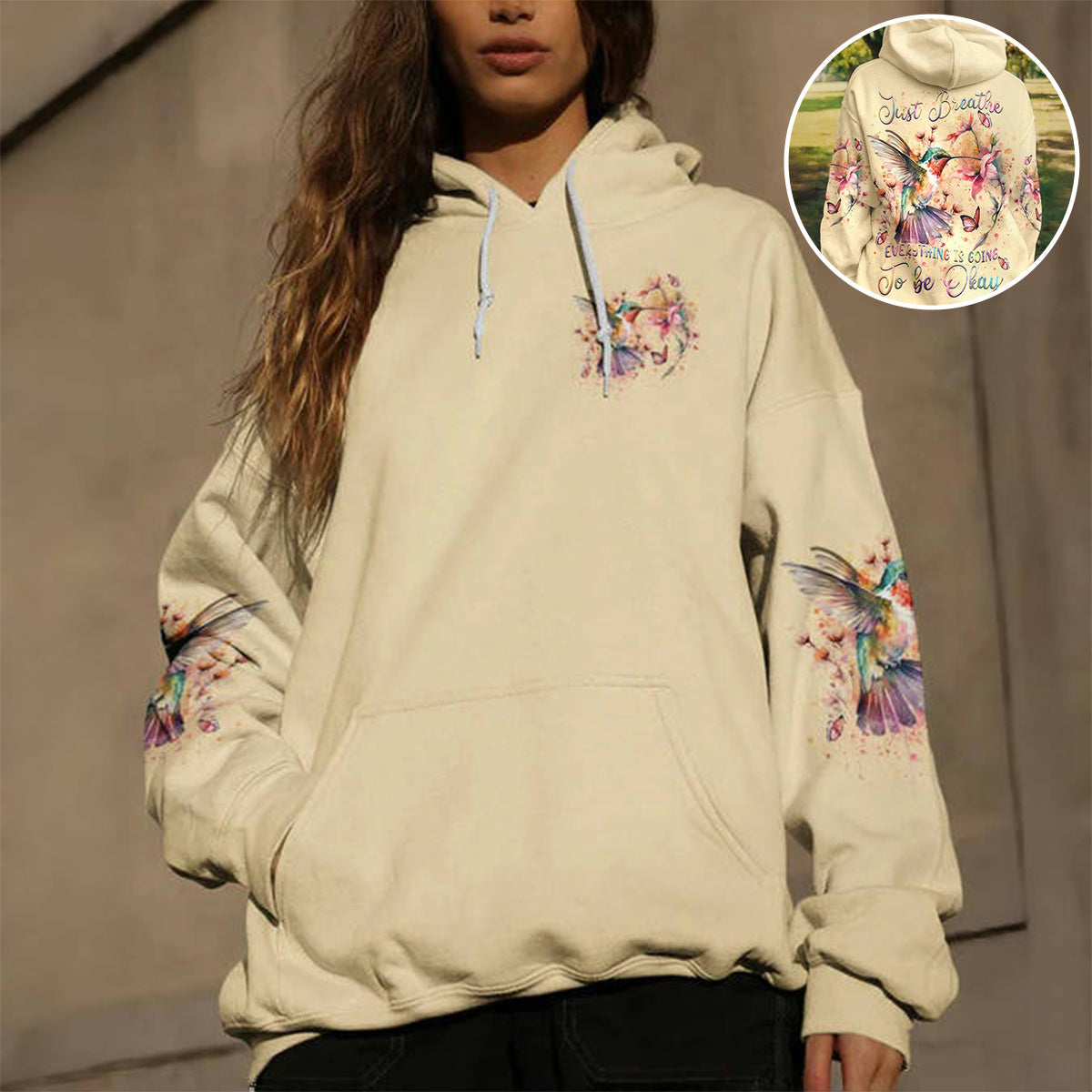 Just Breathe Hummingbird All Over Print Hoodie - Gift For Bird Lovers