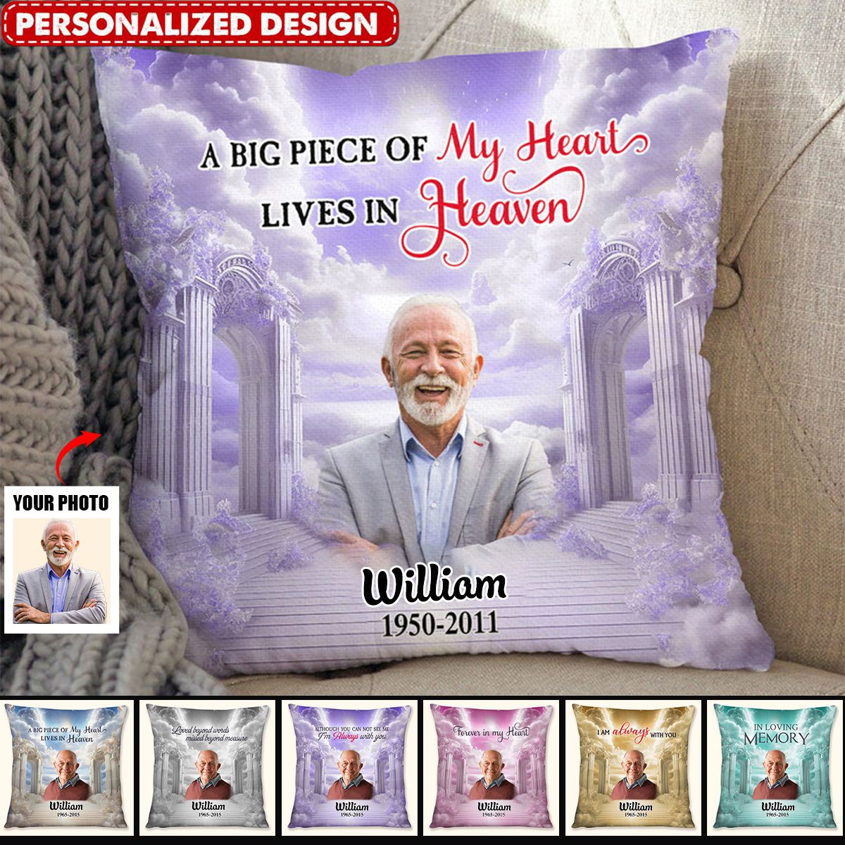 Memorial Upload Photo Heaven Gate Sky, In Loving Memory Personalized Pillow