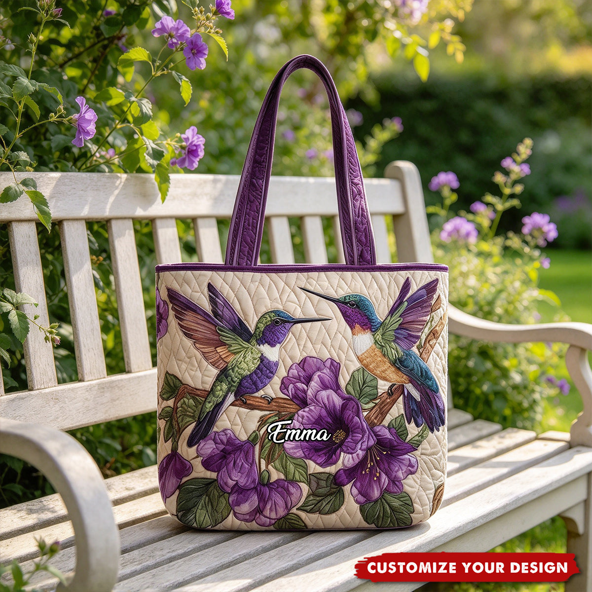 Personalized Hummingbird Quilted Tote Bag, Nature Lover Gift