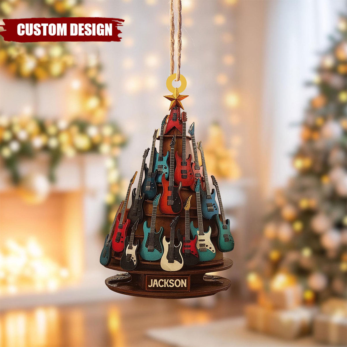 Personalized Electric Guitar 2D Flat Ornament, Guitar Christmas Ornament, Guitar Xmas Decor, Christmas Gift for Music Lovers, Guitar Players