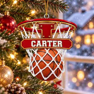 Personalized  Custom Name Basketball Hoop Ornament, Sports Keepsake Gift for Players and Coaches