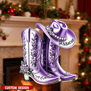 Personalized Cowgirl/Cowboy Boots & Hat Acrylic Christmas ornament - Gift For Cowgirl/Cowboy