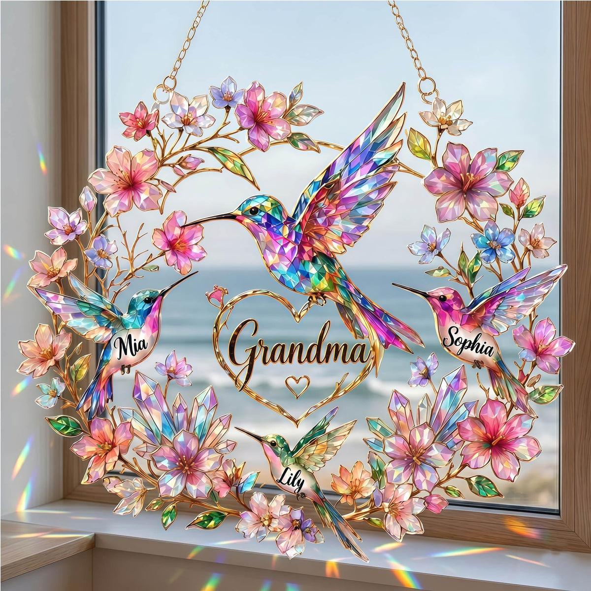 Personalized Hummingbird Suncatcher - Gift For Mom Grandma