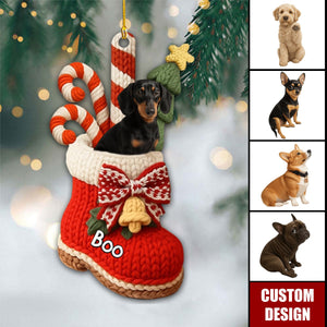 Personalized Dog In Christmas Shoes Ornament- Gift For Dog Lovers