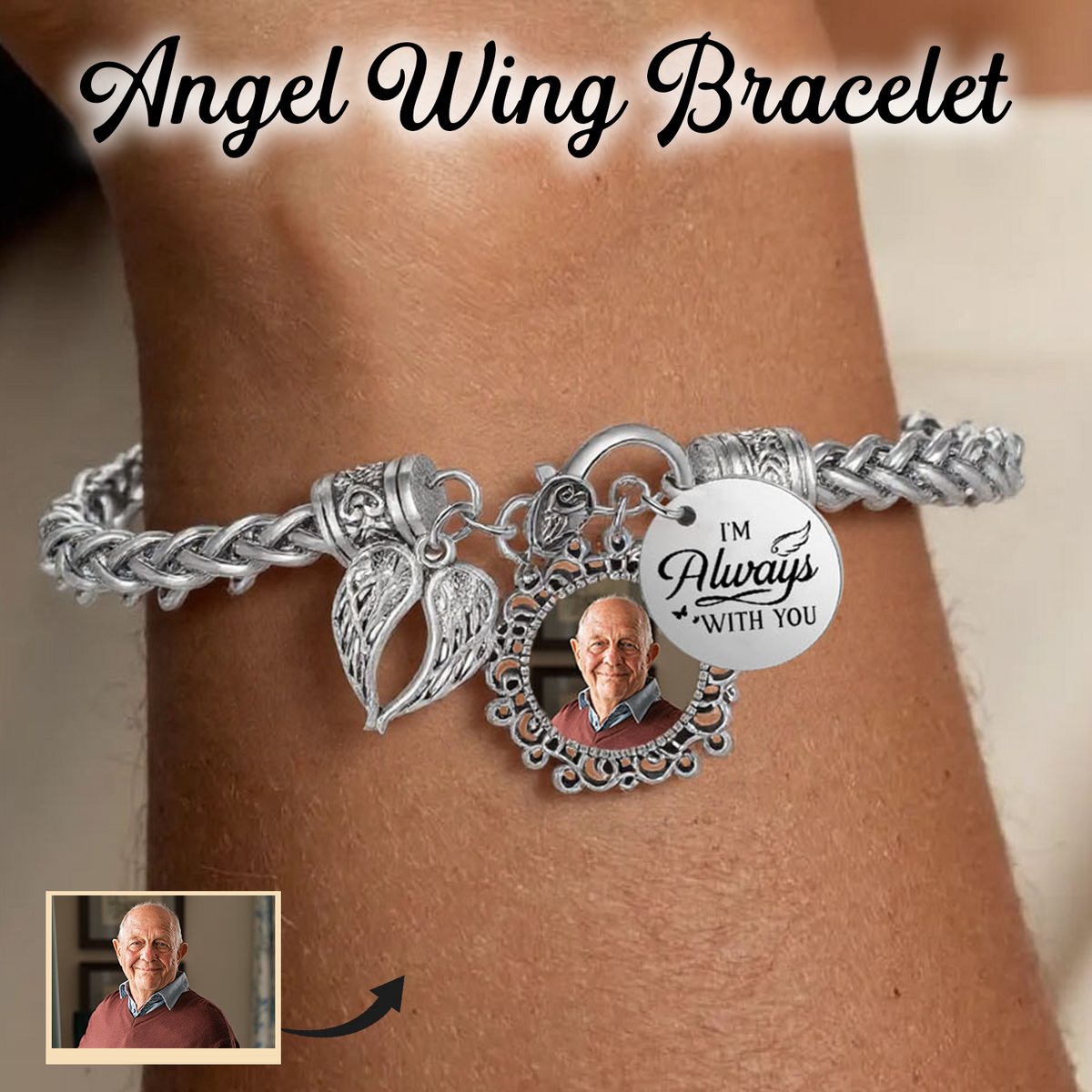 I Am Always With You - Personalized Angel Wing Memorial Bracelet, Sympathy Gift For Friend Or Family