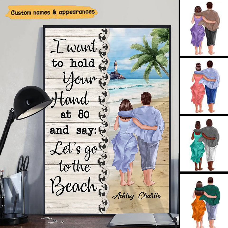 Back View Couple Walking On The Beach I Want To Hold Your Hand Personalized Vertical Poster