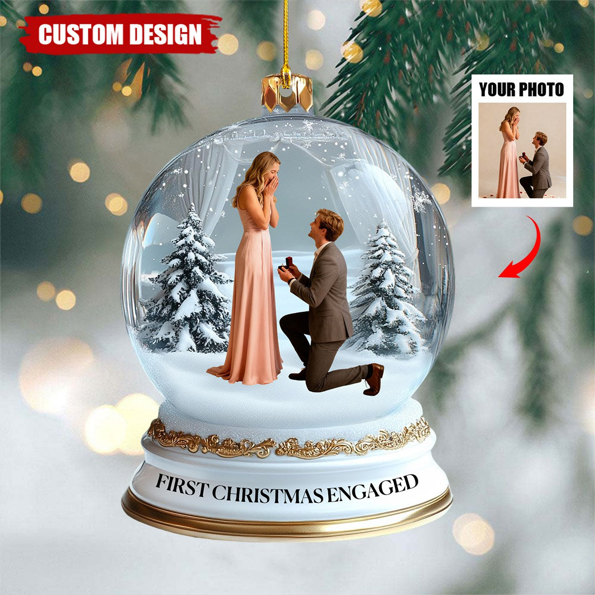 Our First Christmas Married,Engaged - Personalized Photo Ornament - Gifts For Couple