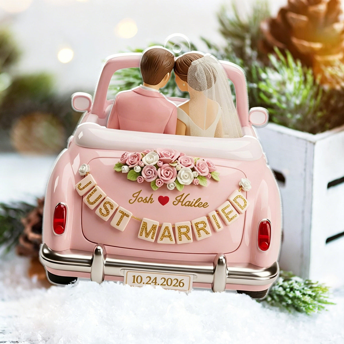 Personalized Just Married Ornament, Couple Newlywed Gift
