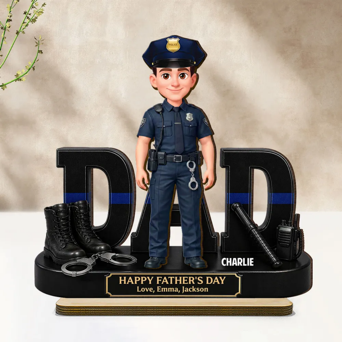 Proud American Police Officer Dad - Personalized Wooden Plaque - Father's Day Gift For Dad