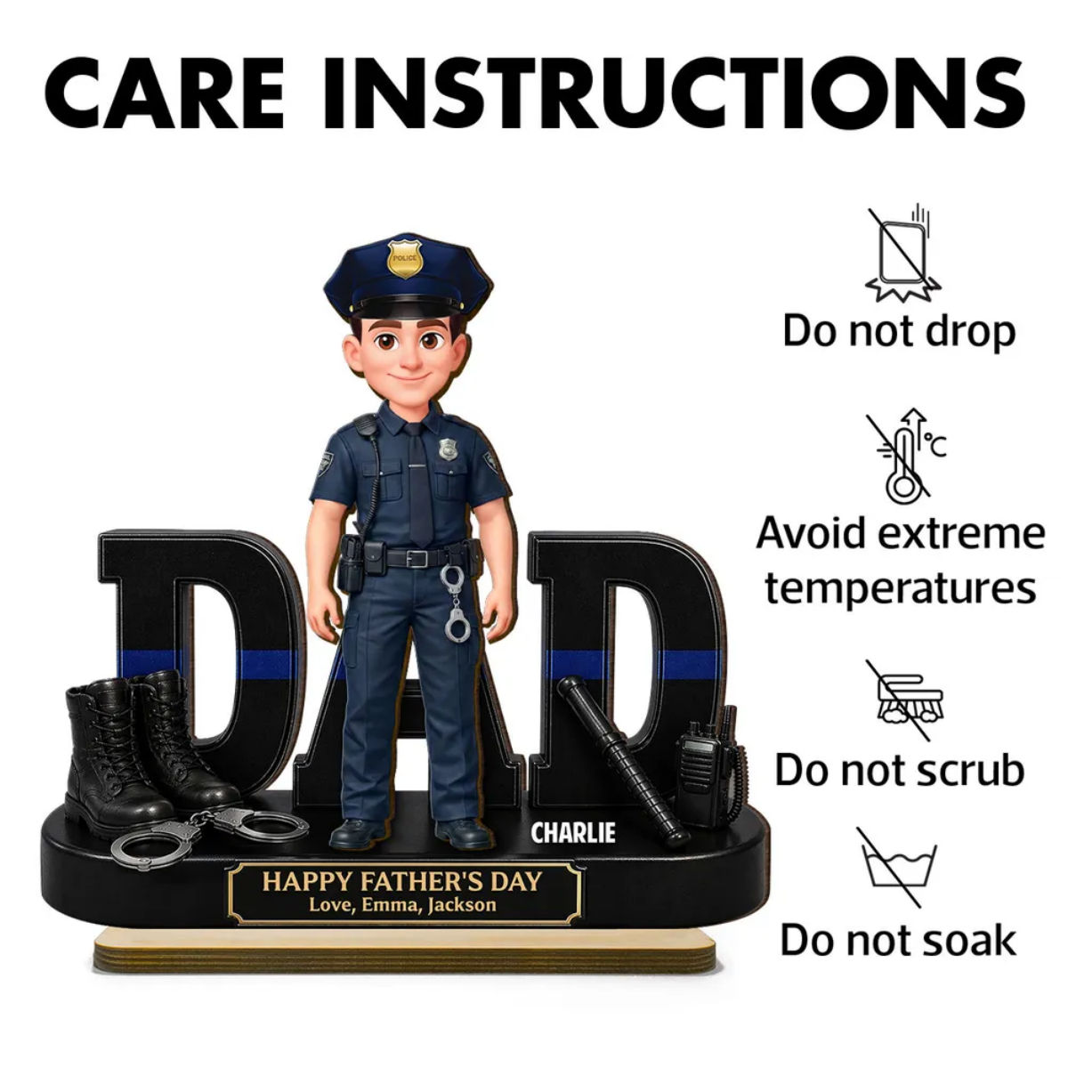 Proud American Police Officer Dad - Personalized Wooden Plaque - Father's Day Gift For Dad