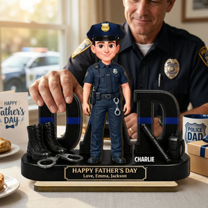 Proud American Police Officer Dad - Personalized Wooden Plaque - Father's Day Gift For Dad