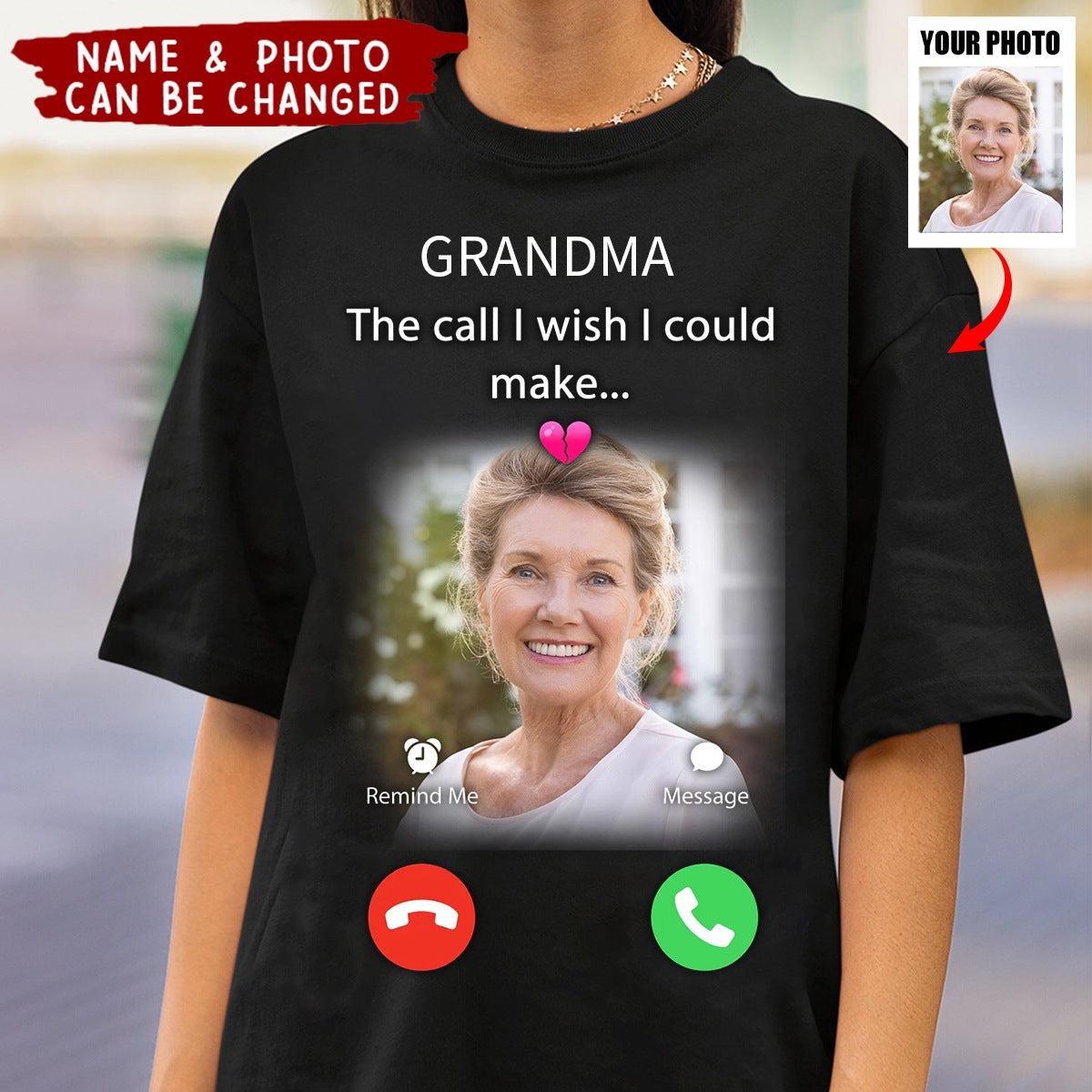 Custom Personalized Memorial Mom Shirt - Upload Photo - Memorial Gift Idea For Mom/ Dad - The Call I Wish I Could Make