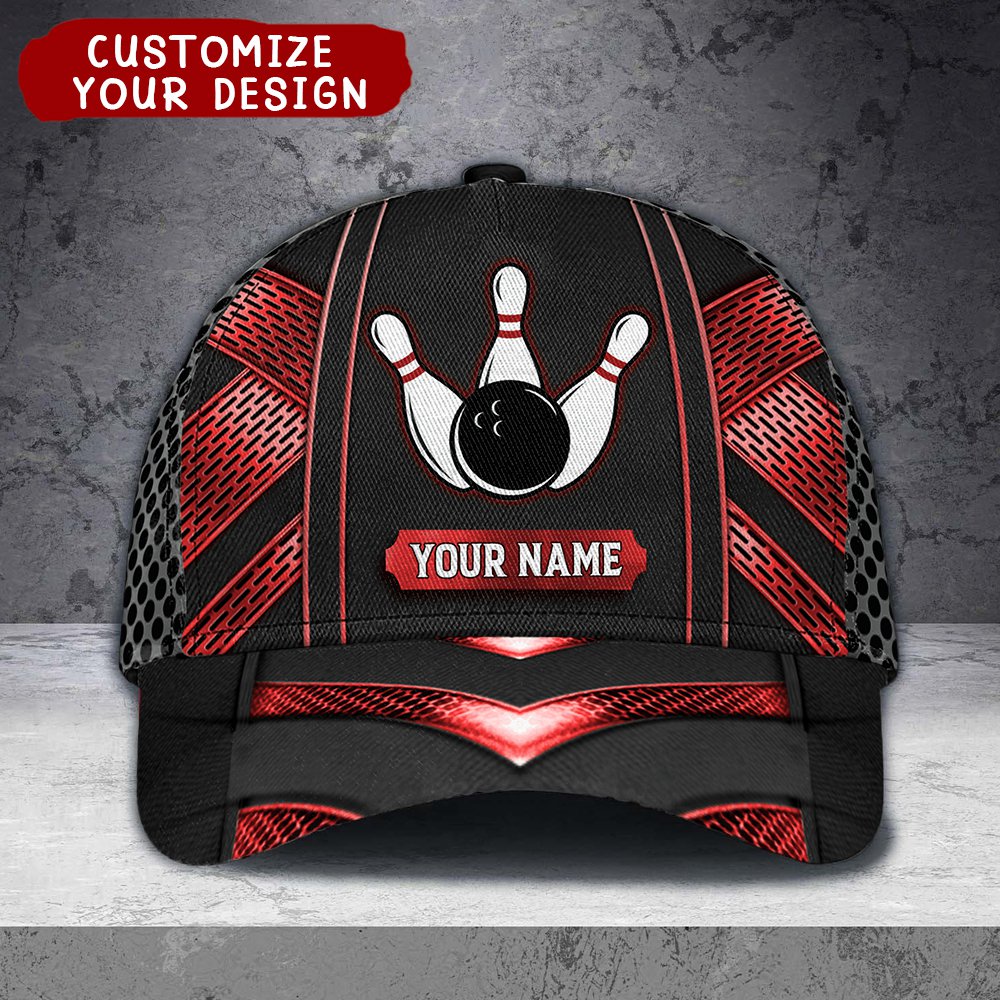 Black And Red Bowling Personalized Classic Cap, Personalized Gift for Bowling Lovers